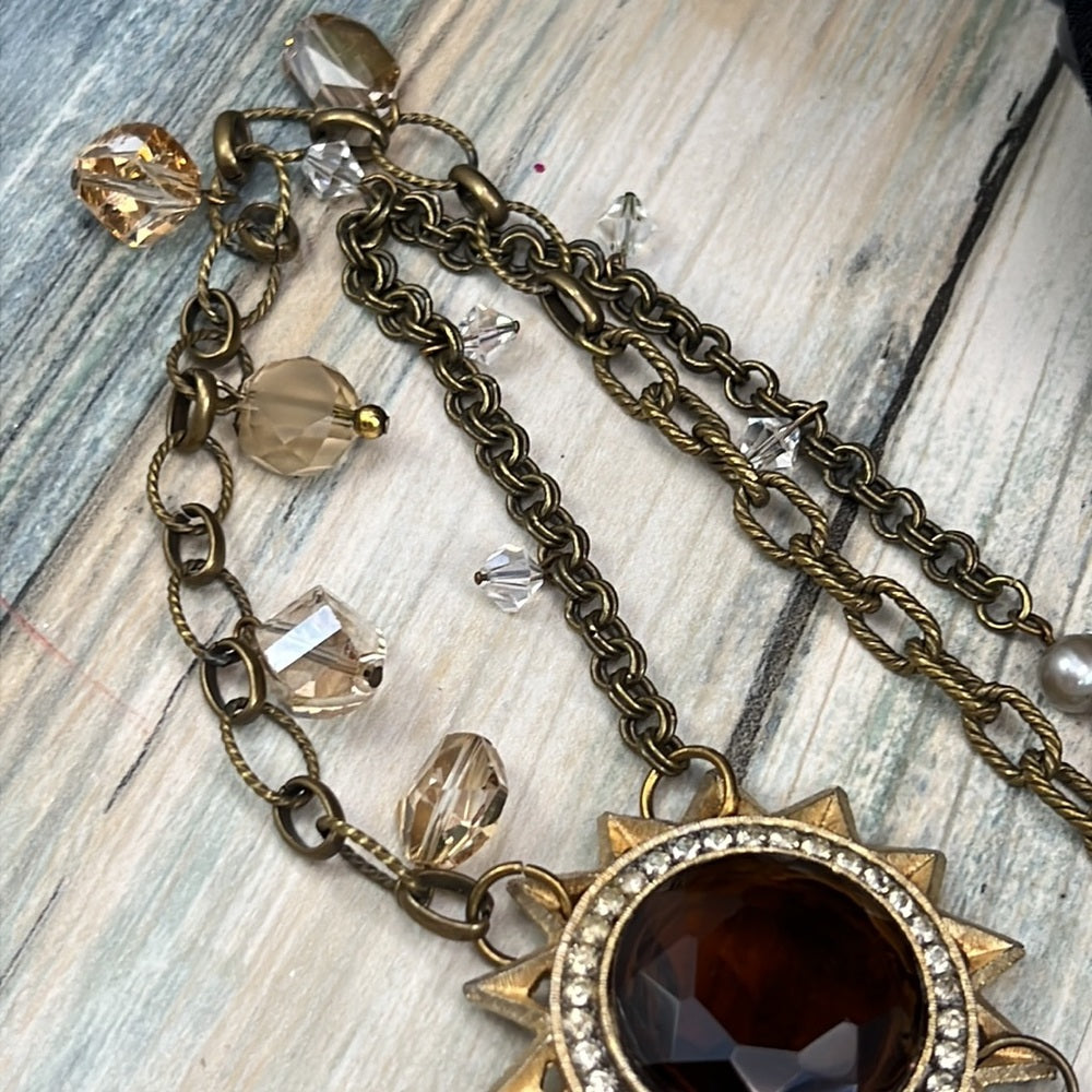 Adorned Crown Artisan Assemblage starburst moon teardrop dangle necklace