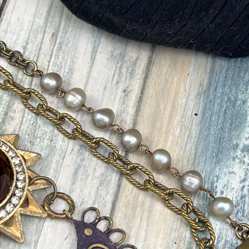Adorned Crown Artisan Assemblage starburst moon teardrop dangle necklace