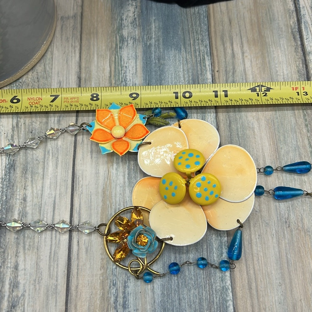 Adorned Crown Jewelry artisan assemblage enamel flower bib beaded necklace