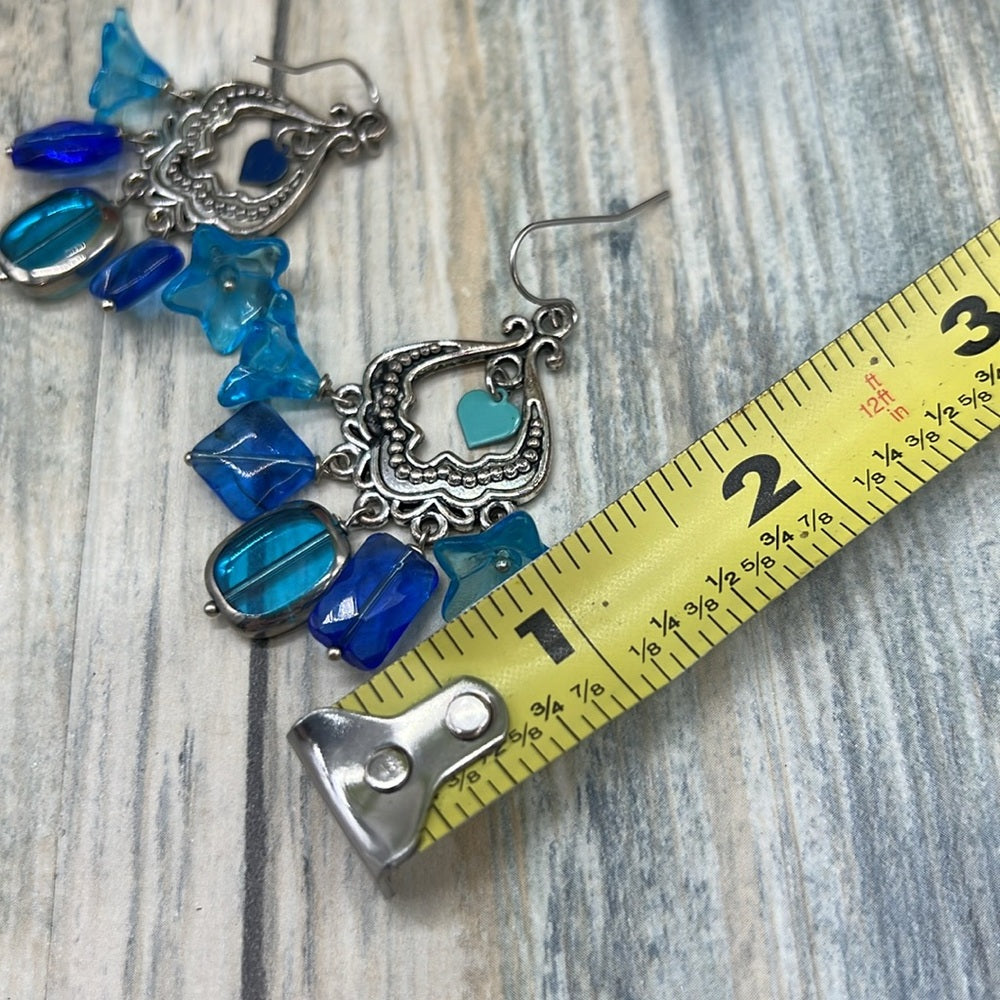Adorned Crown Assemblage Czech glass Moroccan style shades of blue earrings