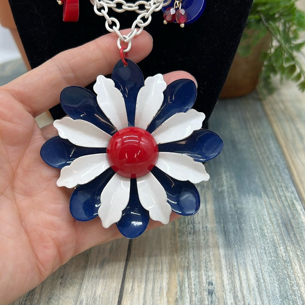 Adorned Crown July 4 Independence Day red white blue flower necklace