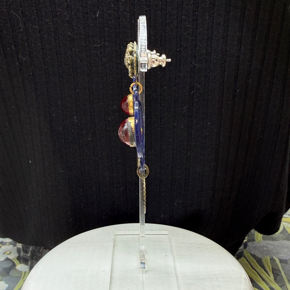 Adorned Crown Jewelry july 4th red white blue enamel glass rhinestone earrings