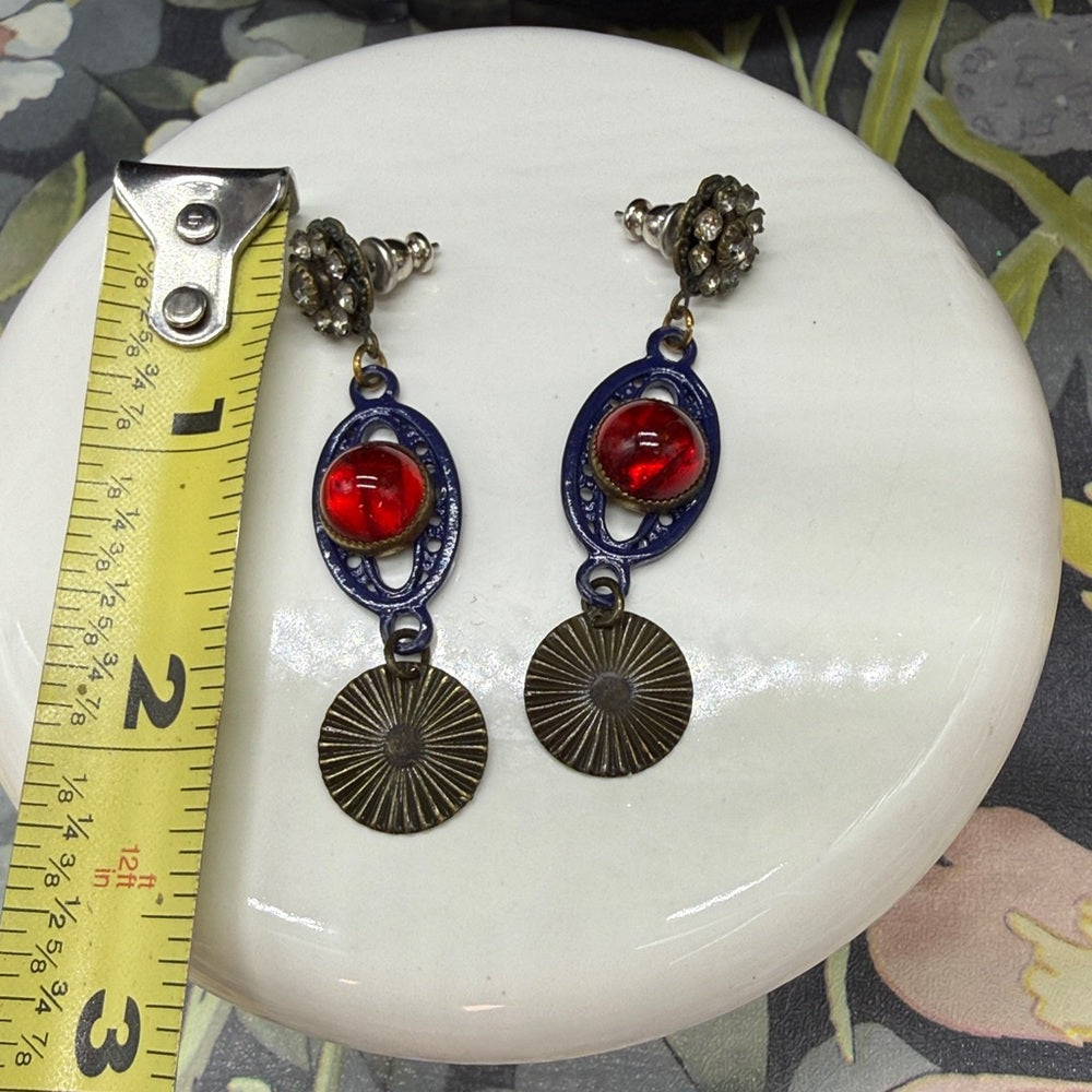 Adorned Crown Jewelry july 4th red white blue enamel glass rhinestone earrings