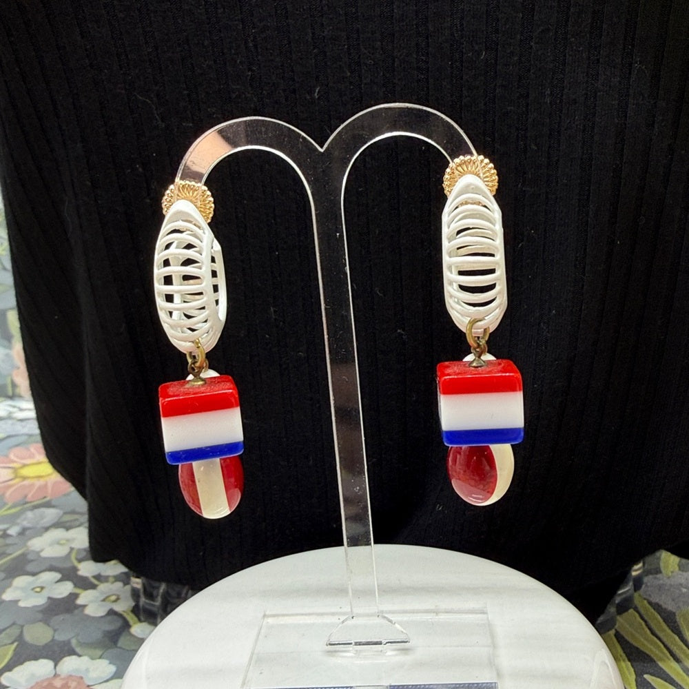 Adorned Crown Jewelry july 4th red white blue spiral bauble earrings