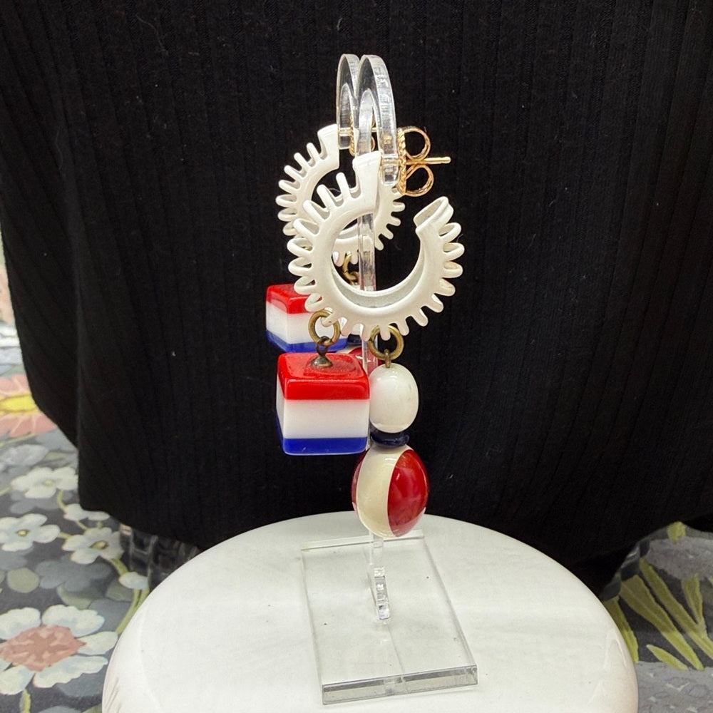 Adorned Crown Jewelry july 4th red white blue spiral bauble earrings
