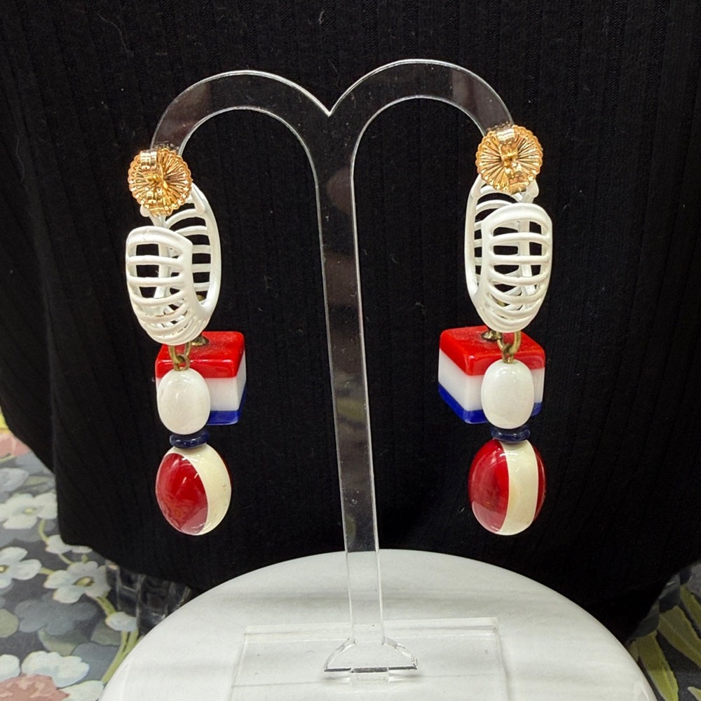 Adorned Crown Jewelry july 4th red white blue spiral bauble earrings