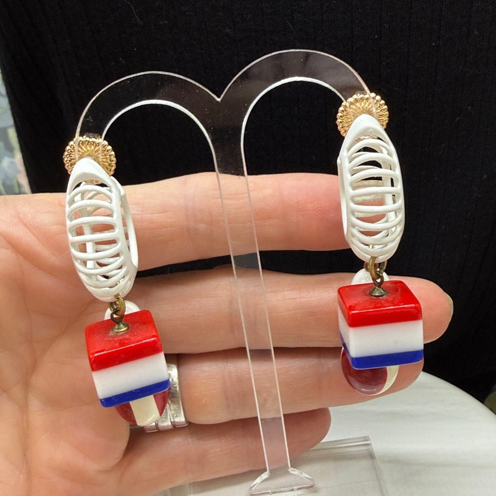 Adorned Crown Jewelry july 4th red white blue spiral bauble earrings