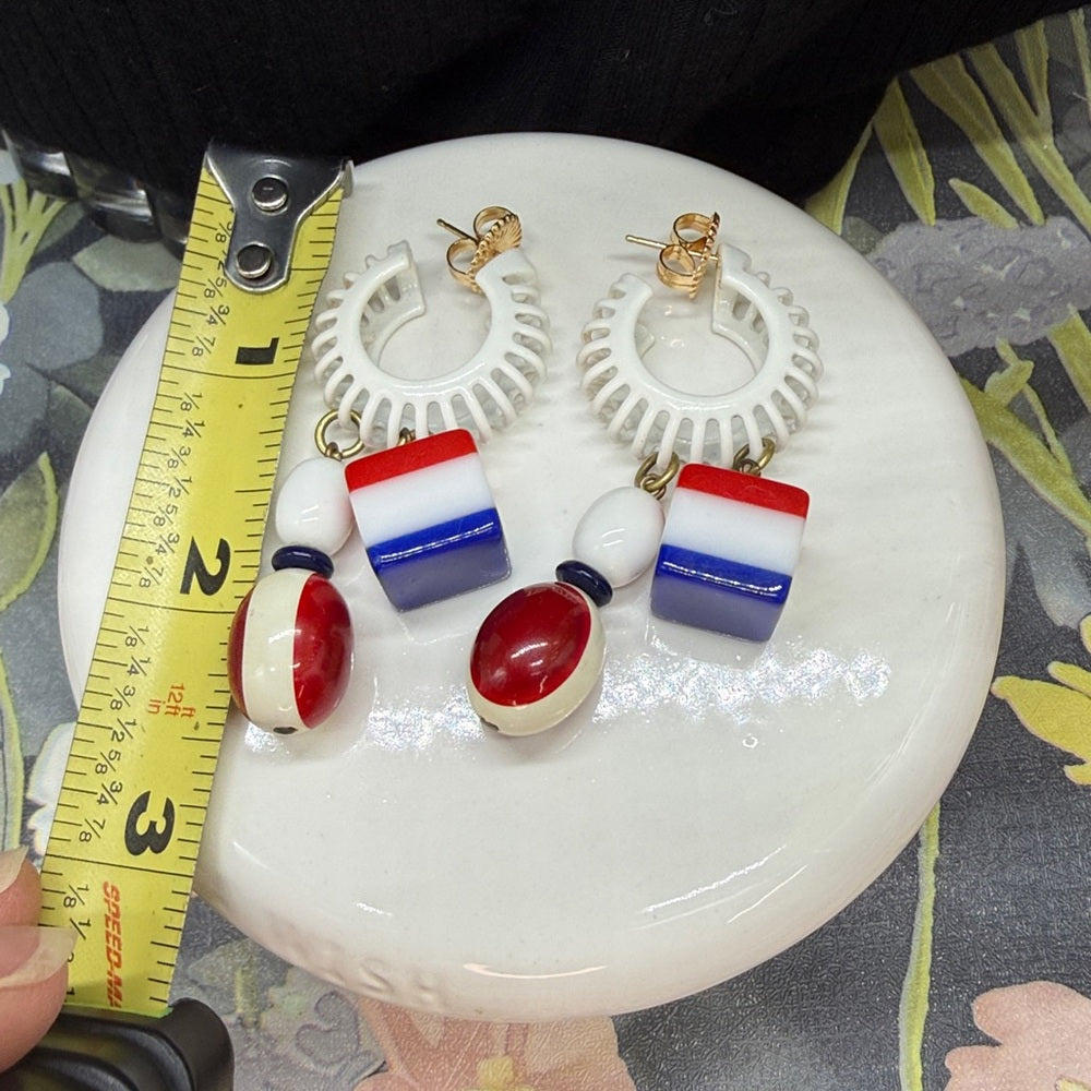 Adorned Crown Jewelry july 4th red white blue spiral bauble earrings
