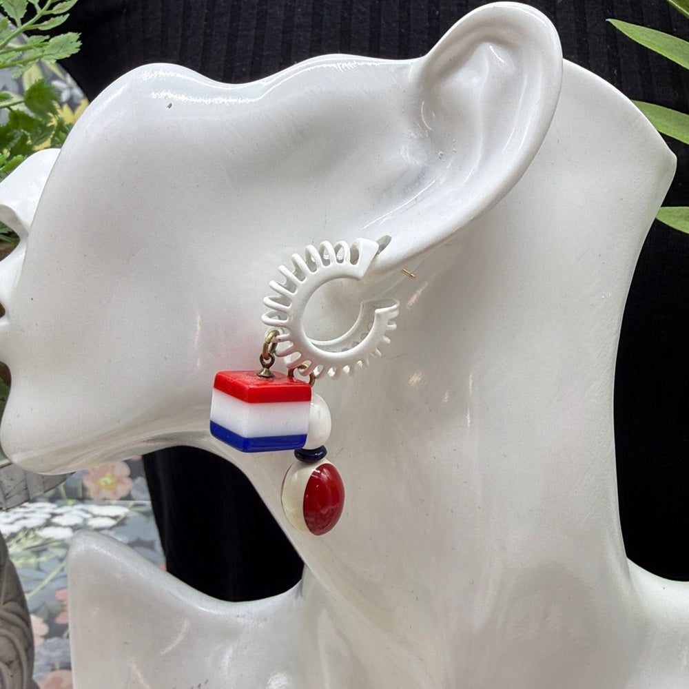 Adorned Crown Jewelry july 4th red white blue spiral bauble earrings