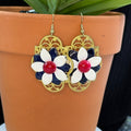 Adorned Crown Jewelry july 4th red white blue flower earrings