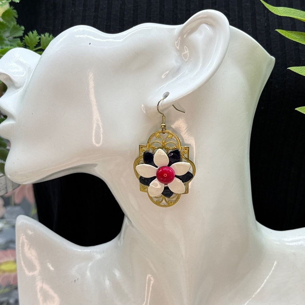 Adorned Crown Jewelry july 4th red white blue flower earrings