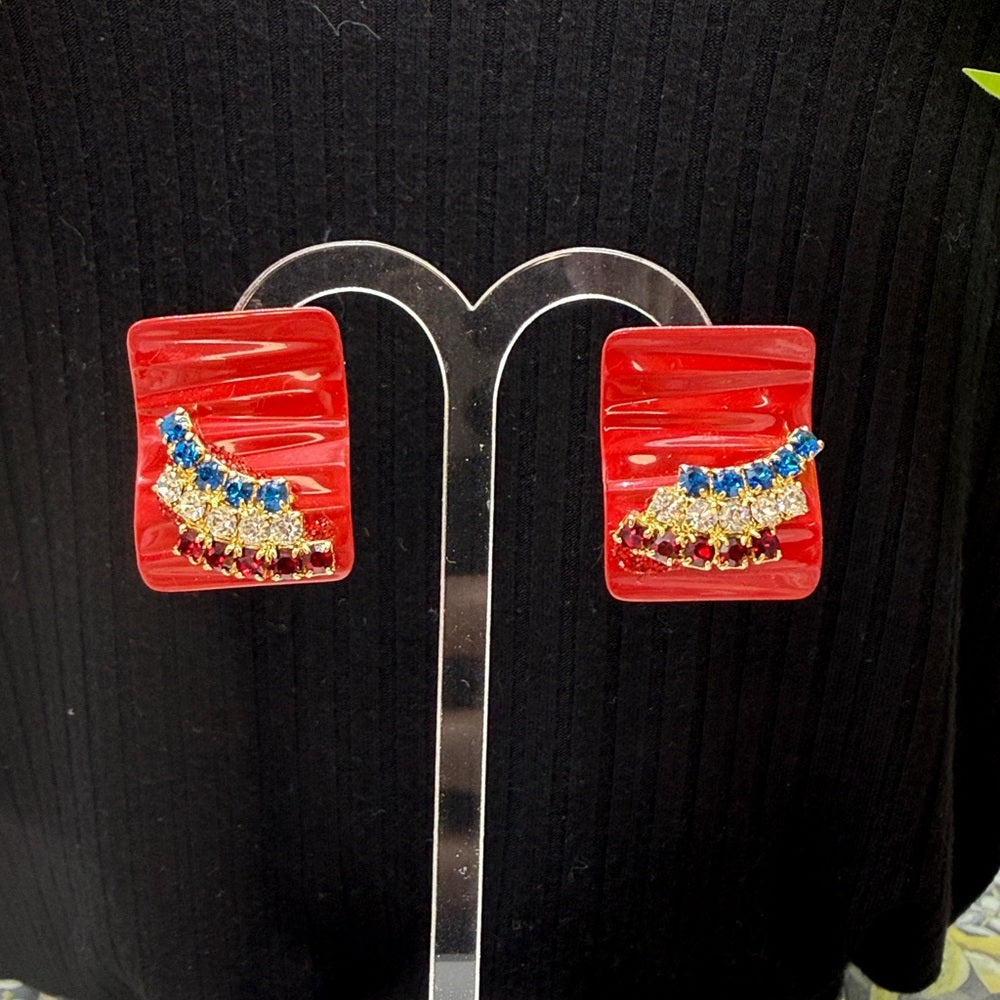 Adorned Crown Jewelry july 4th red white blue enamel rhinestone post earrings