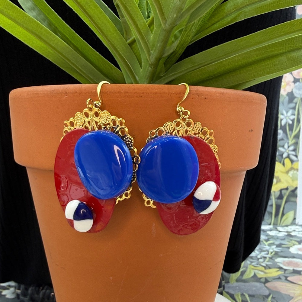 Adorned Crown Jewelry july 4th red white blue bauble earrings