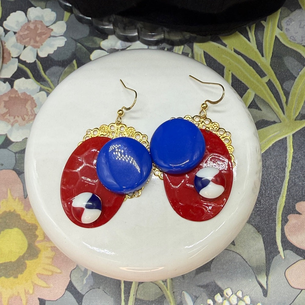 Adorned Crown Jewelry july 4th red white blue bauble earrings