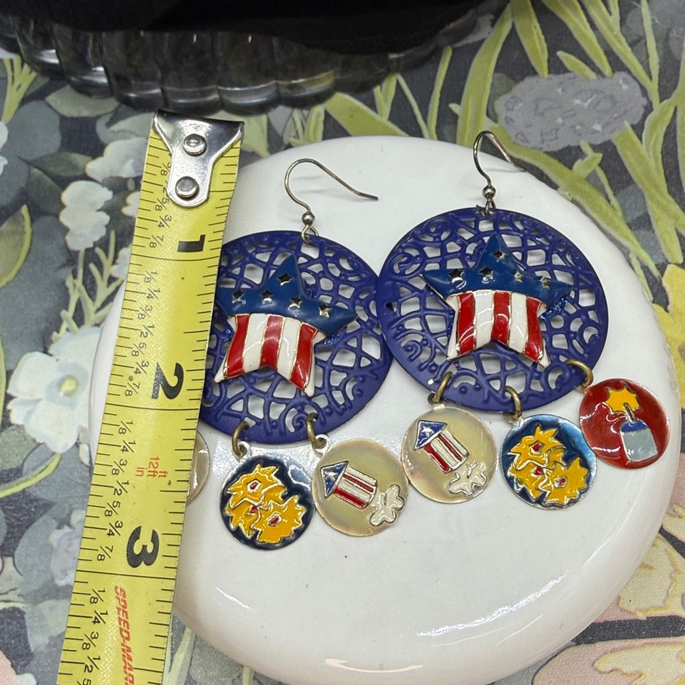 Adorned Crown Jewelry assemblage fireworks July 4 patriotic earrings
