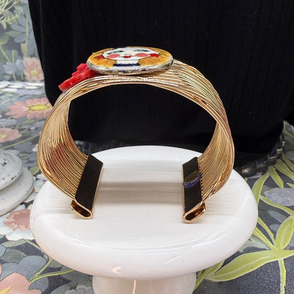 Adorned Crown Jewelry assemblage ceramic button patriotic girl cuff bracelet