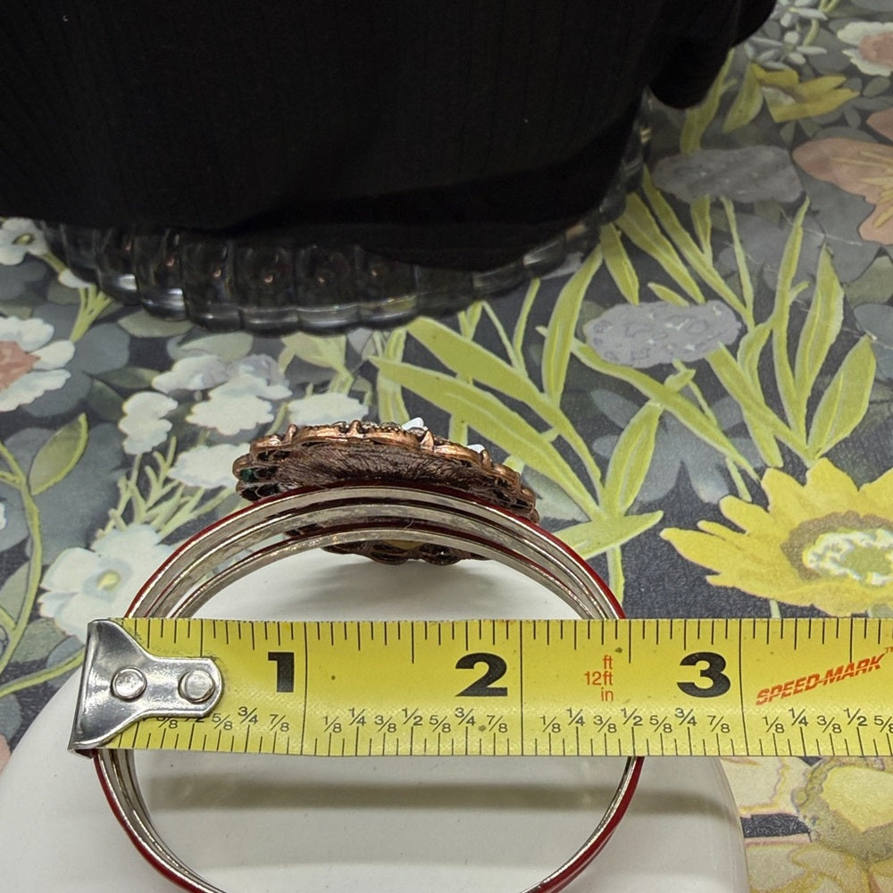 Adorned Crown Jewelry assemblage mother of pearl bird enamel cuff bracelet