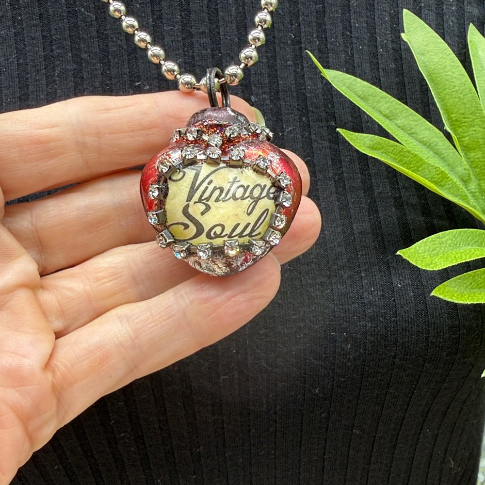 Adorned Crown Jewelry red glass heart vintage soul rhinestone necklace