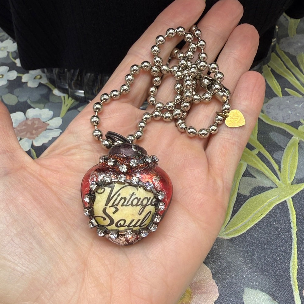 Adorned Crown Jewelry red glass heart vintage soul rhinestone necklace