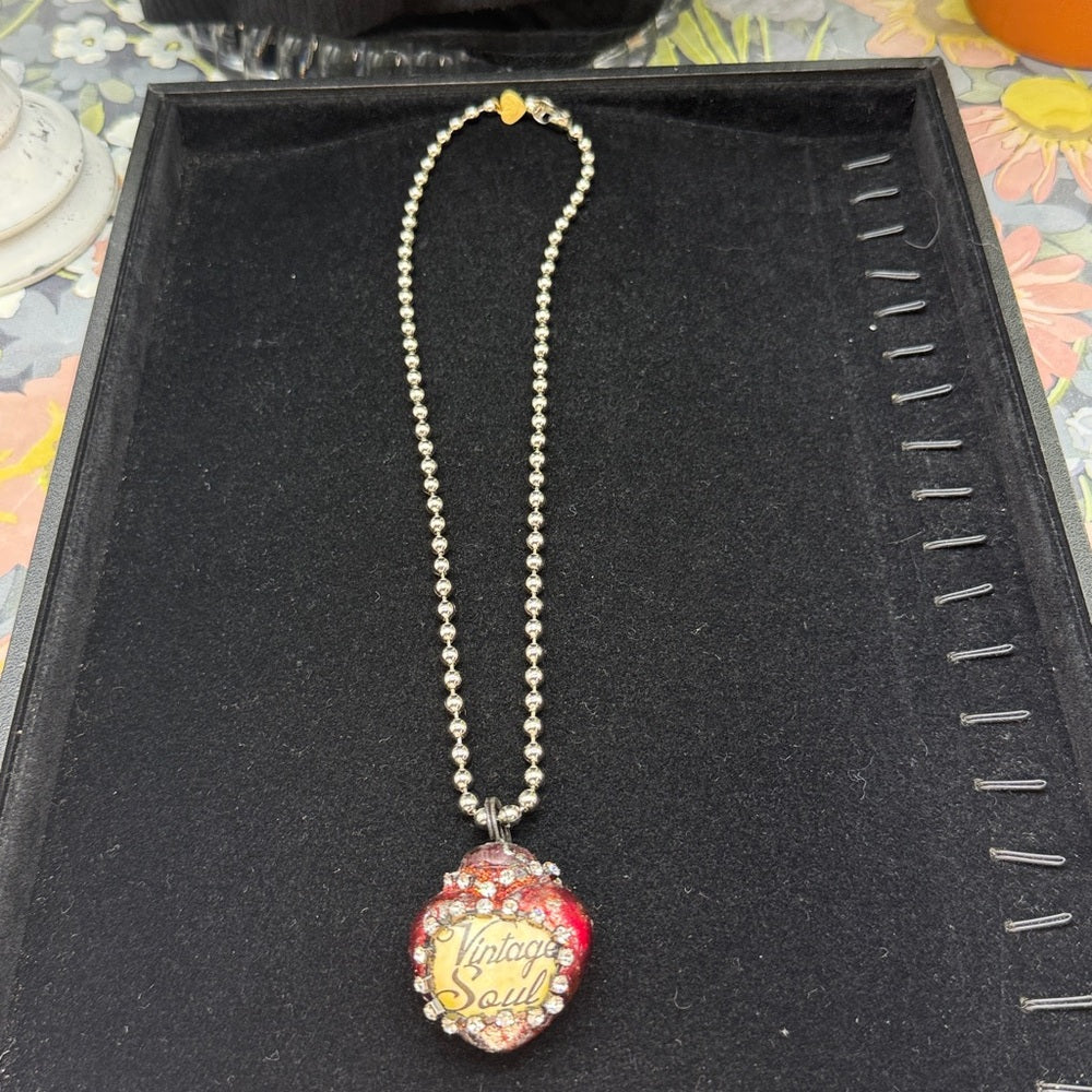 Adorned Crown Jewelry red glass heart vintage soul rhinestone necklace