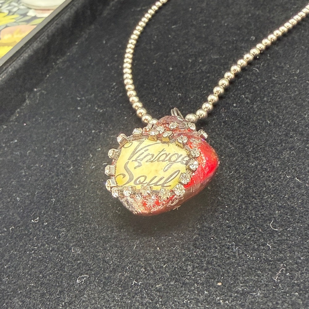 Adorned Crown Jewelry red glass heart vintage soul rhinestone necklace