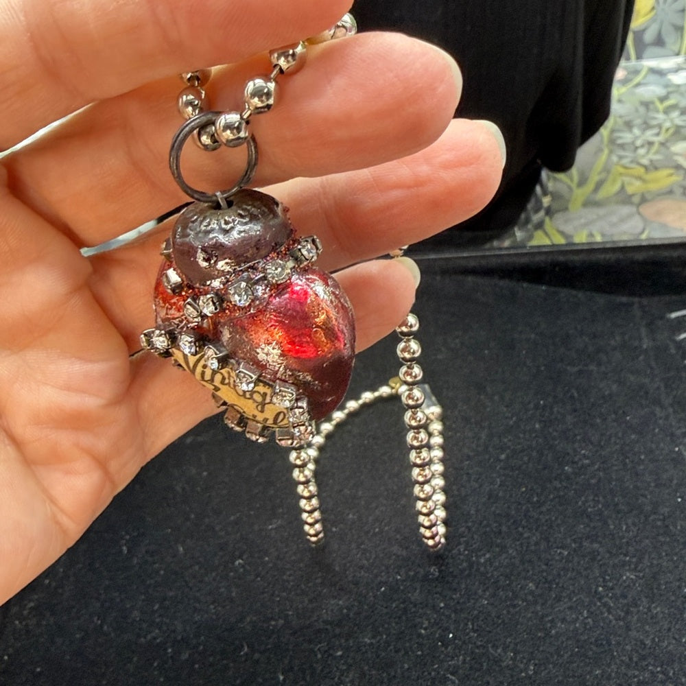 Adorned Crown Jewelry red glass heart vintage soul rhinestone necklace