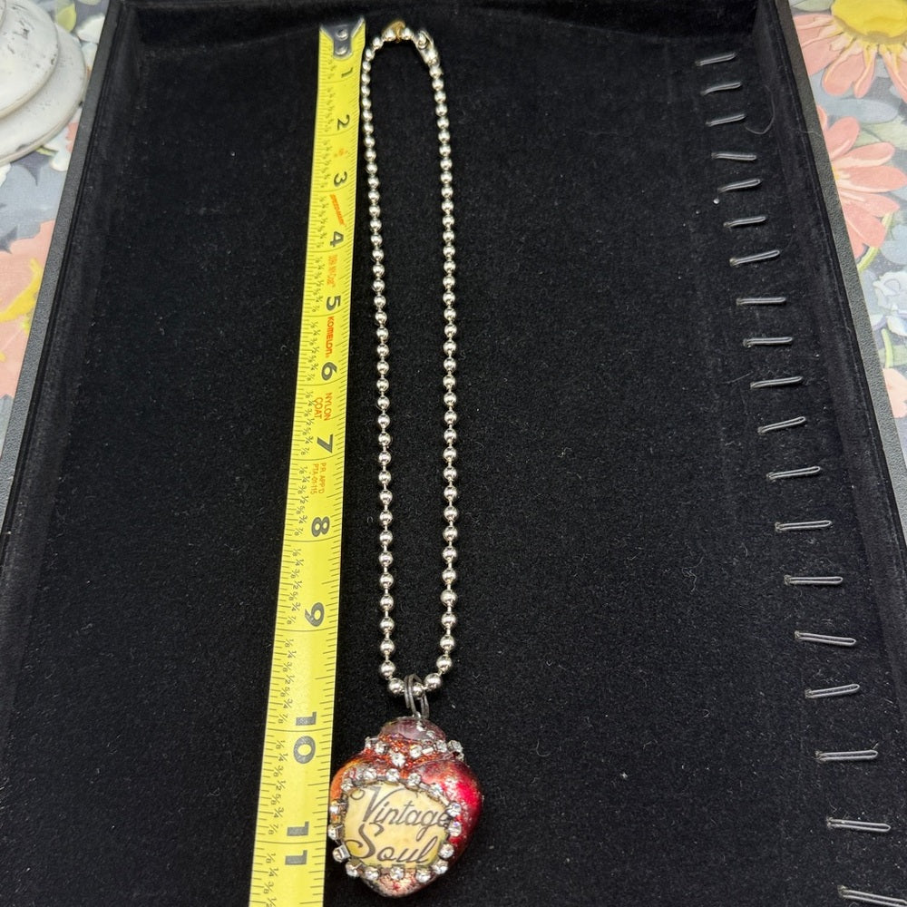Adorned Crown Jewelry red glass heart vintage soul rhinestone necklace