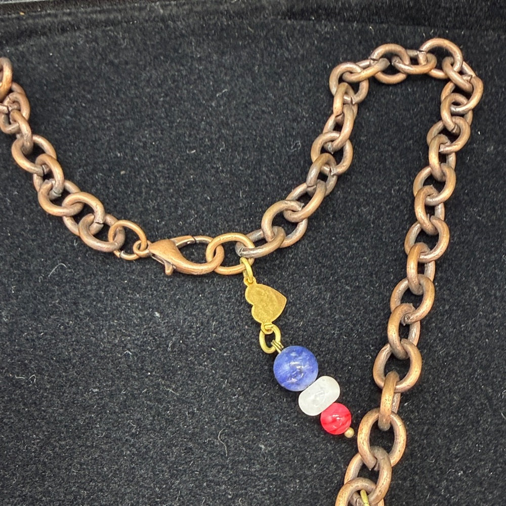 Adorned Crown Jewelry Stars and Stripes forever enamel heart tassel necklace