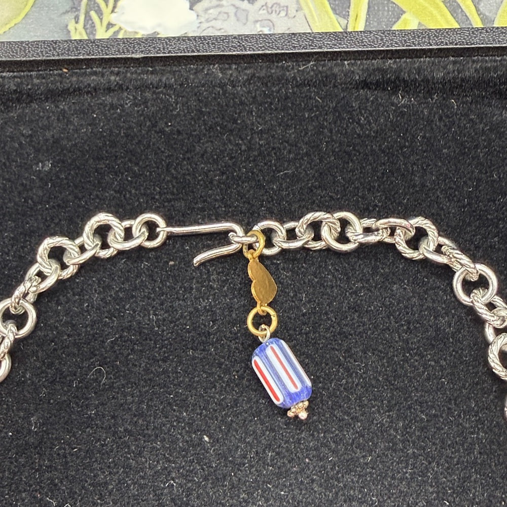 Adorned Crown Jewelry assemblage red white blue flower button bib necklace