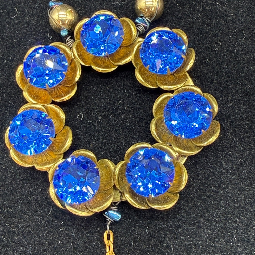 Adorned Crown Jewelry assemblage blue ring fire & ice crystal pearl necklace